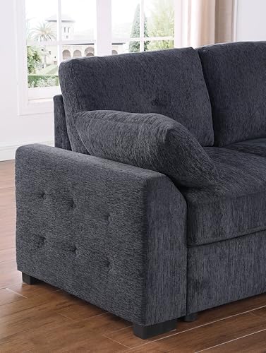 L-Shaped Pull Out Sleep Sofabed,Modern Reversible Sleeper Sectional Sofa Chenille Upholstered Button Tufted Decor with Storage Chaise