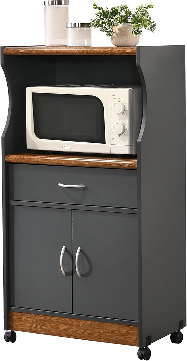 HODEDAH IMPORT Microwave Cart with One Drawer Kitchen Cabinet, WHITE