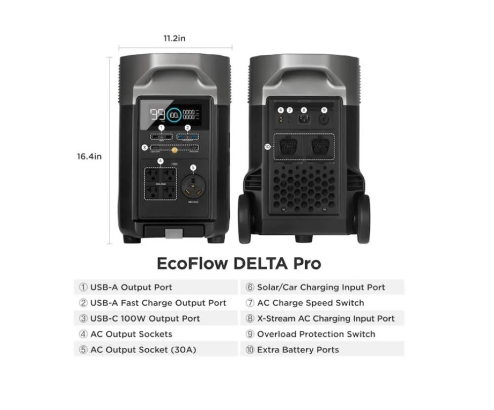 EcoFlow DELTA Pro Portable Power Station 3600Wh Capacity,Solar Generator,3600W AC Output for Outdoor Camping,Home Backup,Emergency,RV,off-Grid