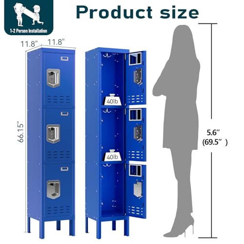 Metal Cabinet Home Office Storage,Lockers,Lockable Employees Metal Locker with Door,54" Height Steel Locker,Lockable Steel Locker for Gym,School,Home