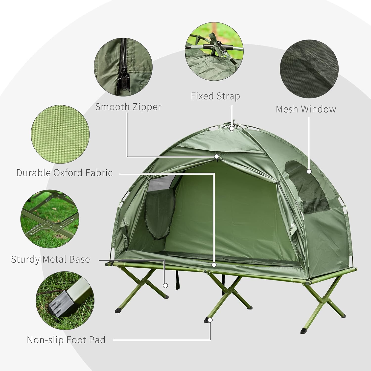 Outsunny 1 Person Compact Pop Up Portable Folding Outdoor Elevated Camping Cot Tent Combo Set