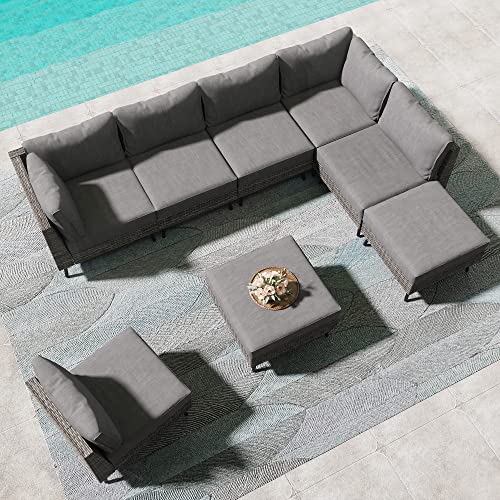 LAUSAINT HOME Outdoor Patio Furniture, 8 Piece Outdoor Sectional Sofa PE Rattan Wicker Patio Conversation Sets