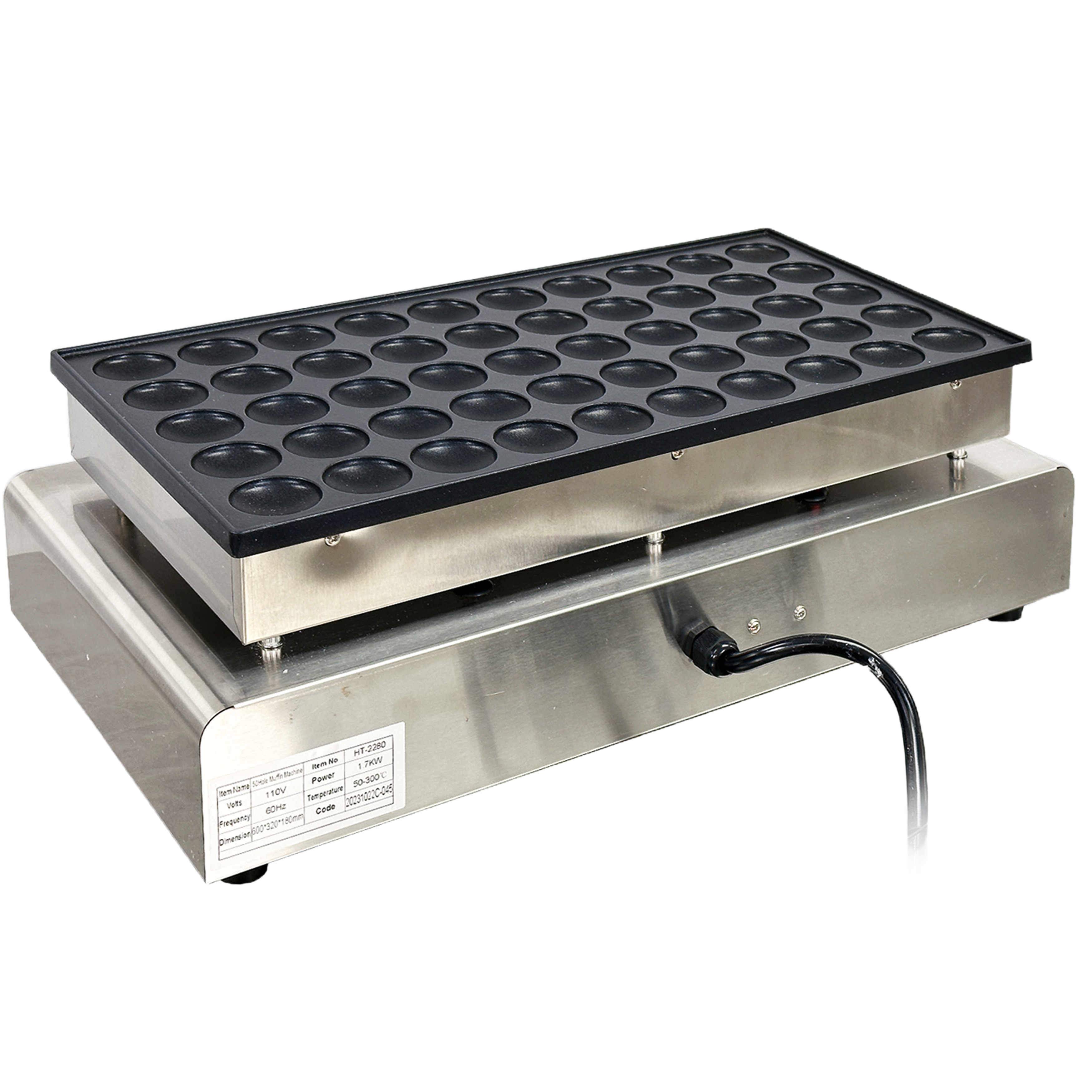 110V Mini Dutch Pancake Maker, 50pcs 1700W Commercial Electric Nonstick Waffle Maker Machine with 2 Thermostats & 2 Timers Seperate Control