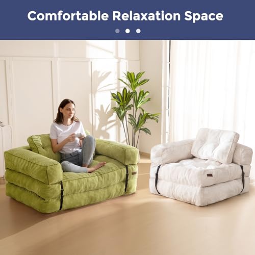MAXYOYO Folding Sofa Bed, L-Shaped Convertible Sofa Bed with Armrest Foldable Sleeper Couch with Pillow