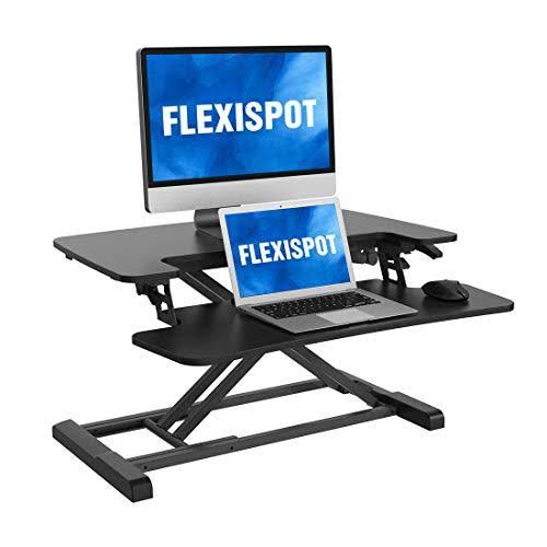 FlexiSpot Standing Desk Converter 28 inch Height Adjustable Stand Up Desk Riser, Black Home Office Desk with Deep Keyboard Tray