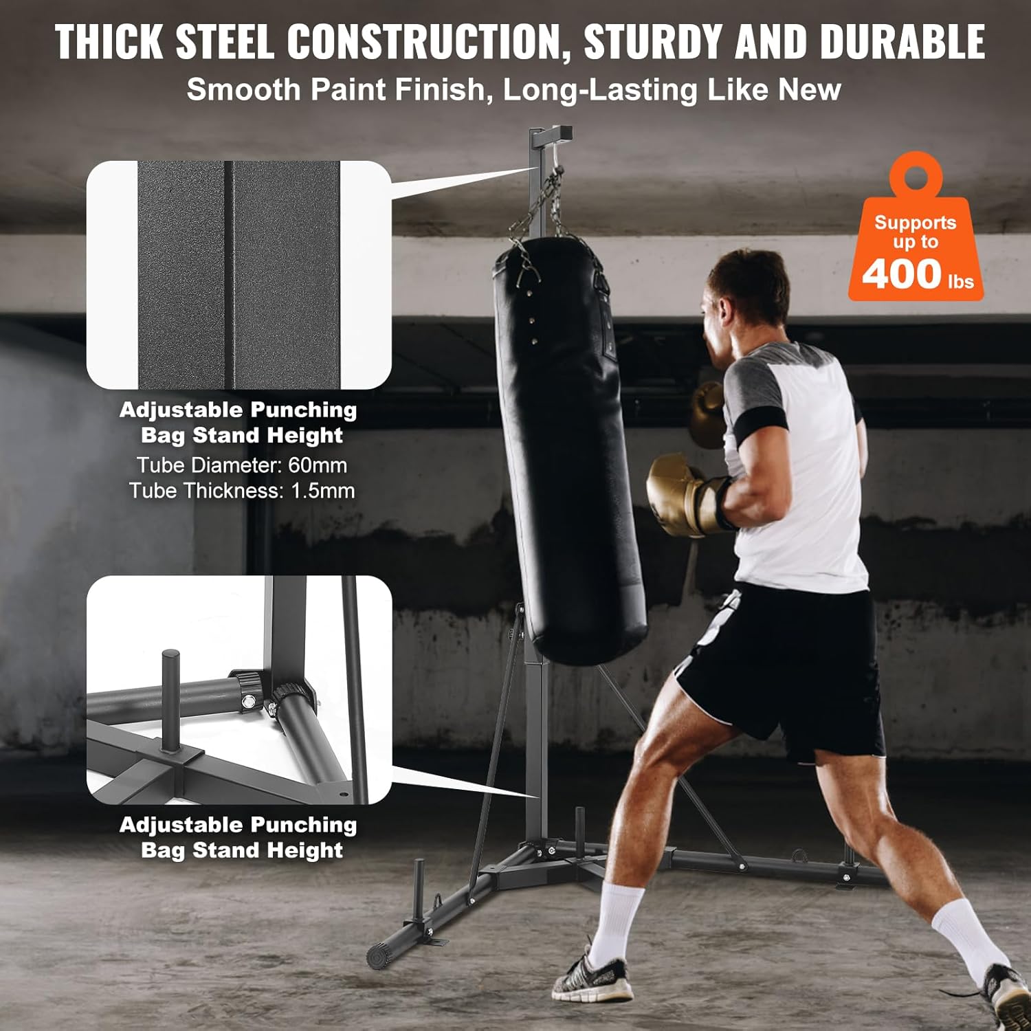 VEVOR Punching Bag Stand, Steel Heavy Duty Workout Training Equipment, Adjustable Height Boxing Punching Stand with Weighted Base