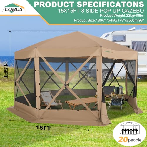 COBIZI 12x12ft Pop up Gazebo Screen Tent Screen House for Camping, Camping Outdoor Screened Gazebo, Canopy Tent
