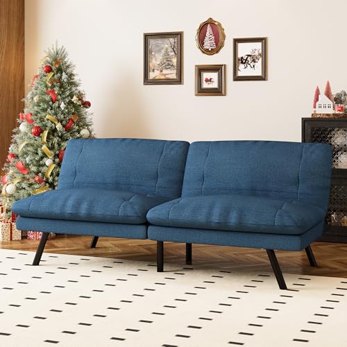 71" Convertible Futon Sofa,Faux Leather Futon Couch Bed,Sleeper Sofa Bed,Memory Foam Modern Folding Small Loveseat for Living Room,Office,Apartment