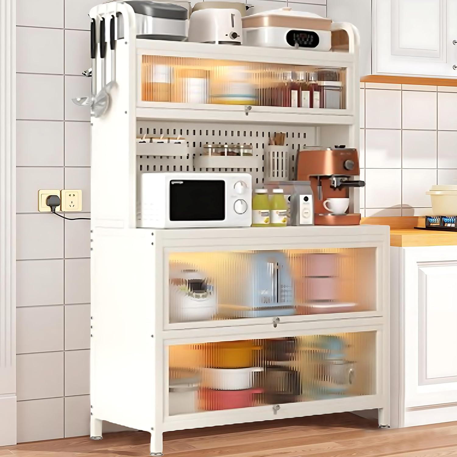 5-Tier Bakers Rack for Kitchen, Kitchen Storage Cabinets with Flip Door, Microwave Stand with Storage, for Kitchen Hutch, Home, Office, Pantry