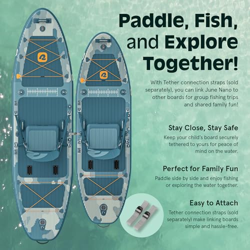 Retrospec June Nano Kids Inflatable Fishing Paddle Board SUP Kayak: 9'6" Hybrid Paddleboard with Rod Holders, Removable Seat