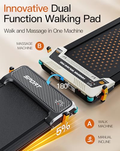 FUNRAY Versatile Walking Pad Treadmill with Incline - Dual-Sided Under Desk Treadmill with Foot Massage