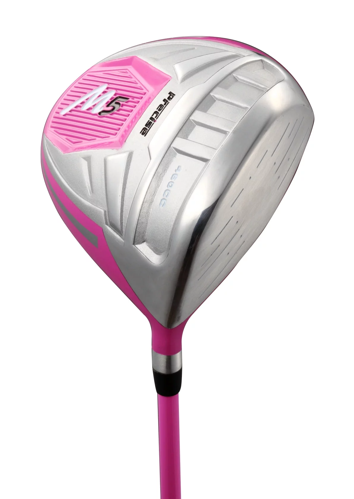 top line ladies pink right handed m5 golf club set, includes: driver, wood, hybrid, no. 5,6,7,8,9, pw stainless steel irons, putter