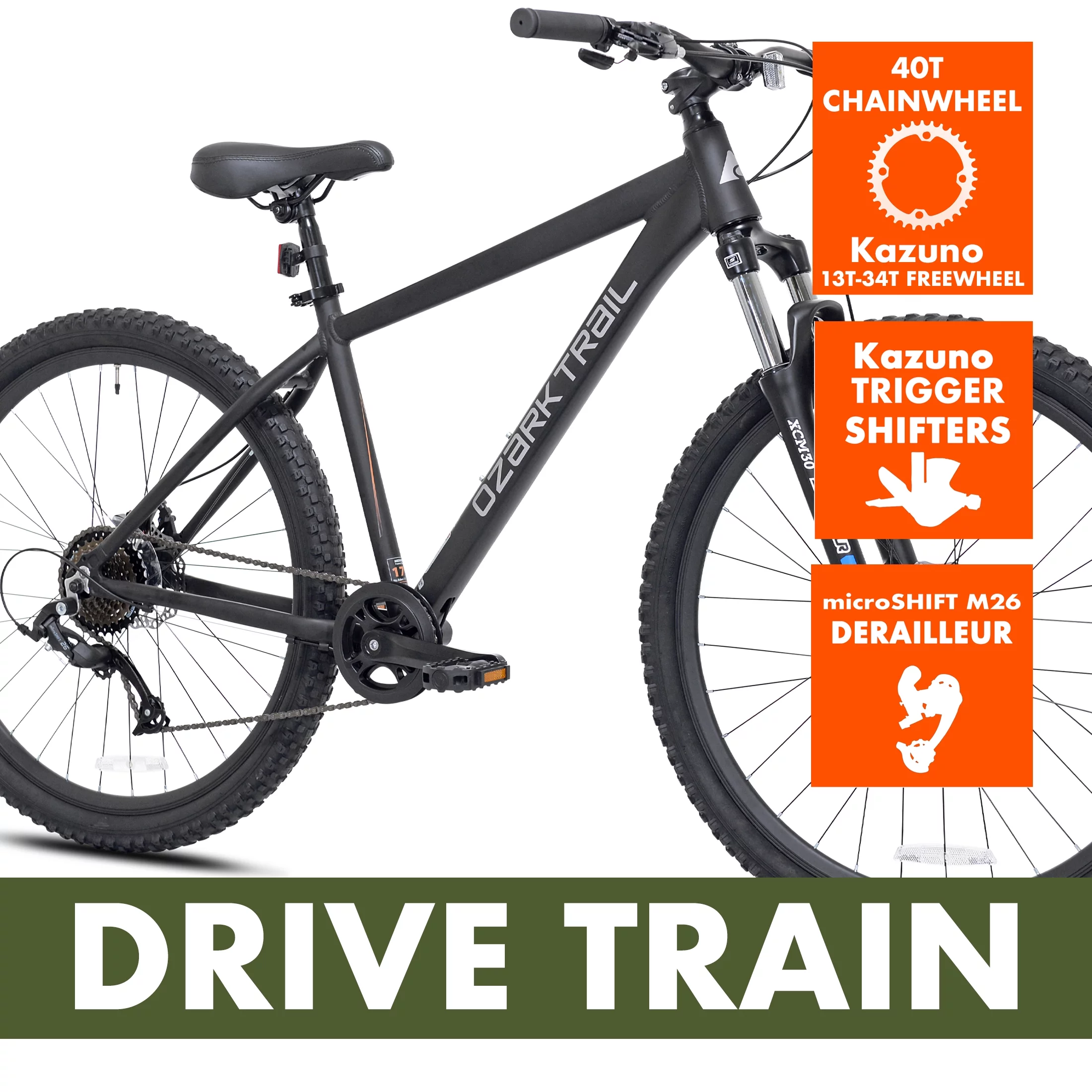 Ozark Trail 27.5 Vibe Mountain Bike, Medium Frame, Black, Adult, Unisex