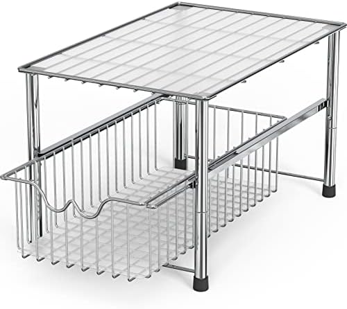 Deco Brothers Stackable Under Sink Organizer with Sliding Basket, Chrome