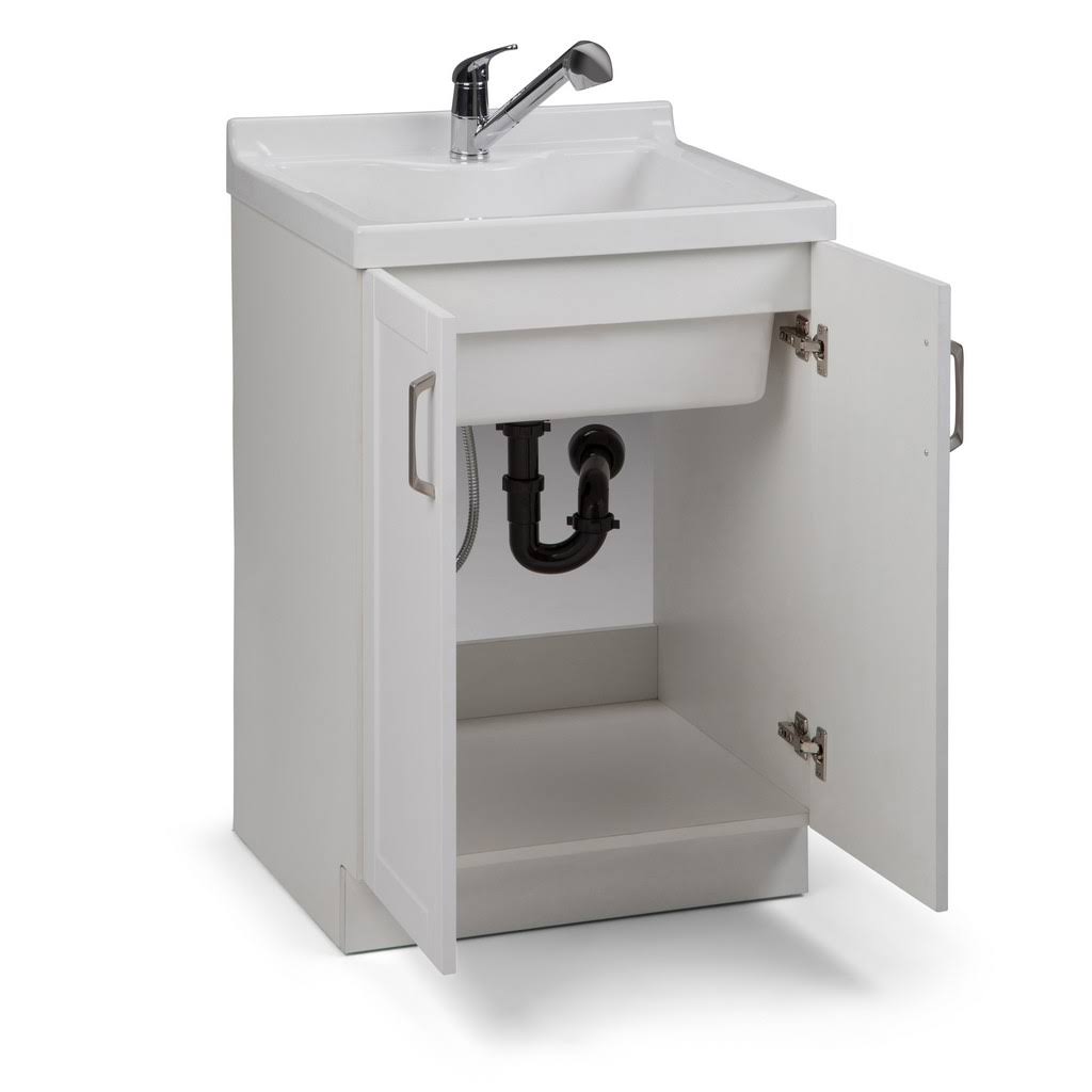 Simpli Home Kyle 24x22 Laundry Cabinet with Pull-Out Faucet and ABS Sink, Pure White