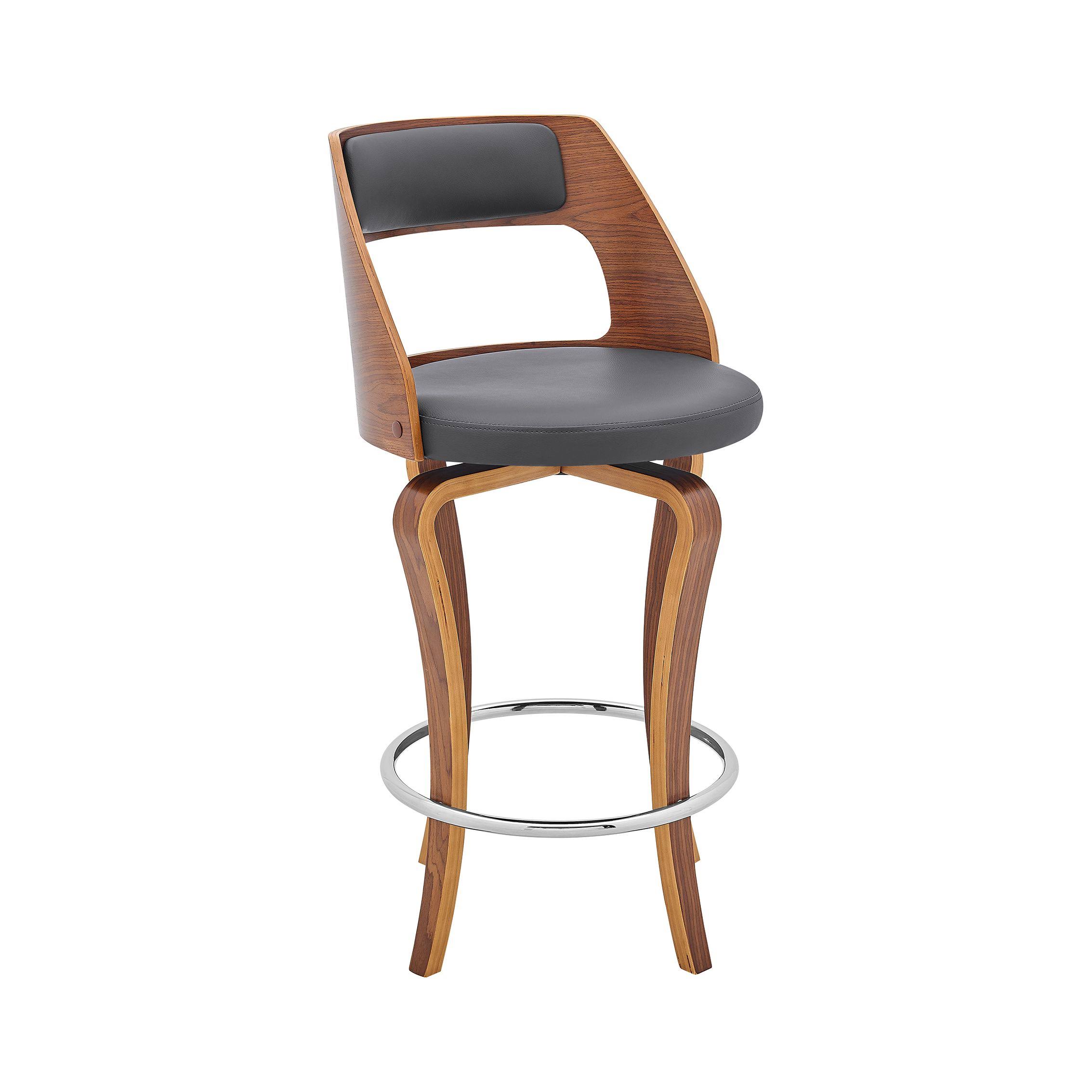 Armen Living Grady 26x22 Swivel Gray Faux Leather and Walnut Wood Bar Stool
