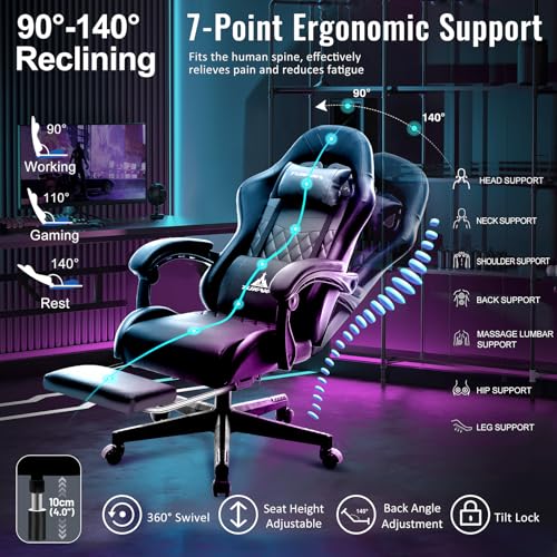 Gaming Chair,Ergonomic Massage Computer Office Desk Chair with Footrest,Pocket Spring Cushion
