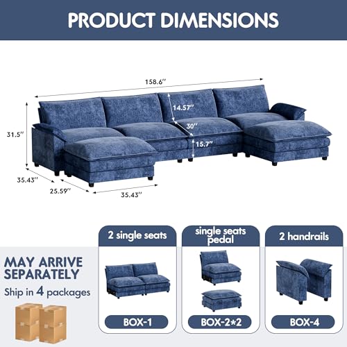 Homall 119" Modular Sectional Sofa, L Shaped Sofa Couch with Reversible Ottoman, DIY Combination Chenille Deep 3-Seat Cloud Couch for Living Room