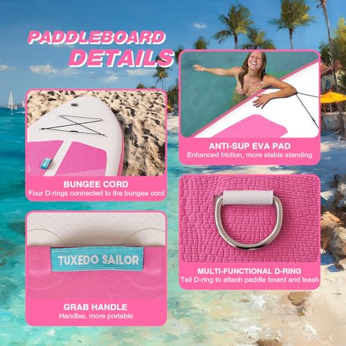 Tuxedo Sailor Inflatable Stand Up Paddle Board with Complete Accessories for Surfing and Traveling