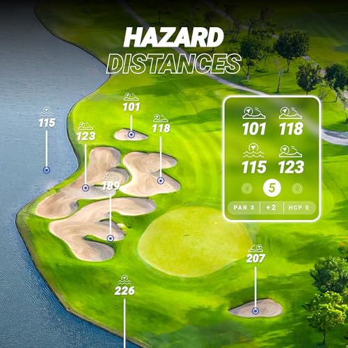 Blue Tees Golf Player+ GPS Speaker with Touch Screen Display, 10+ Hours Battery, 40,000+ Courses, Visual + Audible Distance, Hazard Distance