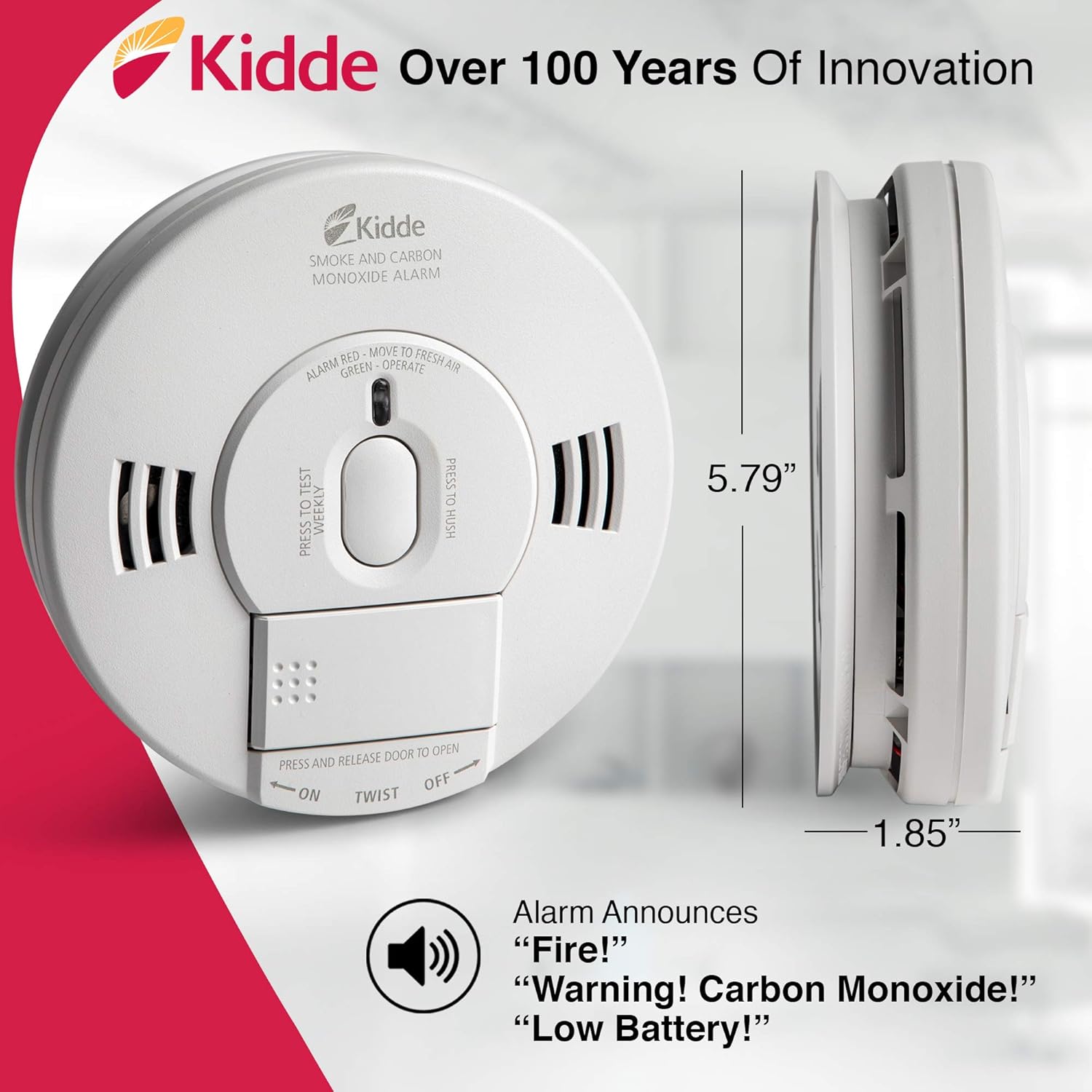 Kidde 21007624 AC Photoelectric Smoke and Carbon Monoxide Detector Alarm | Hardwired with Battery Backup | Model # KN-COPE-IC