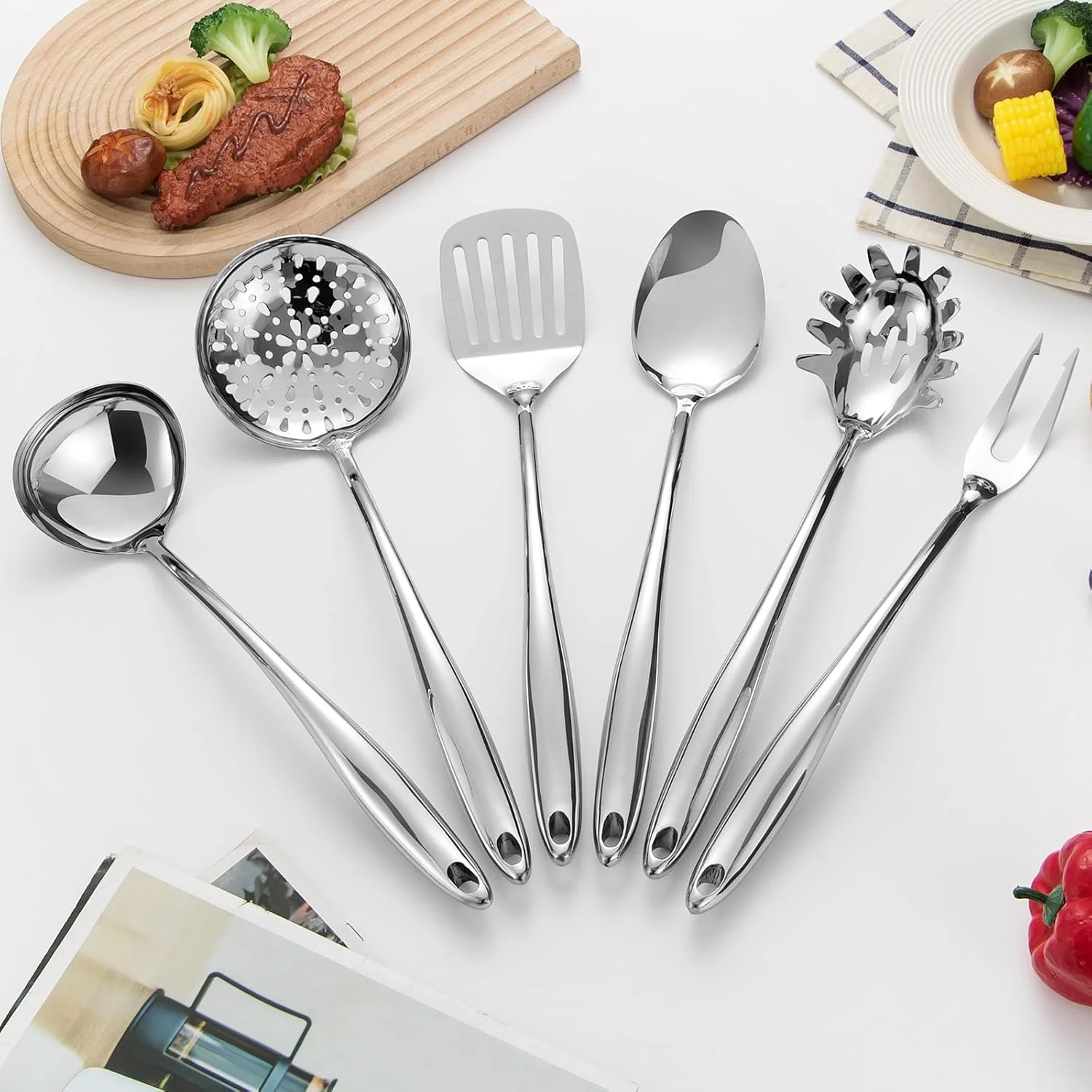304 Stainless Steel Matte Kitchen Utensils Set, 11 Pcs Long Metal Cooking Utensils Set, Gold Cooking Utensils Set, Dishwasher Safe
