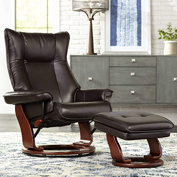 Newport Taupe Swivel Recliner and Slanted Ottoman