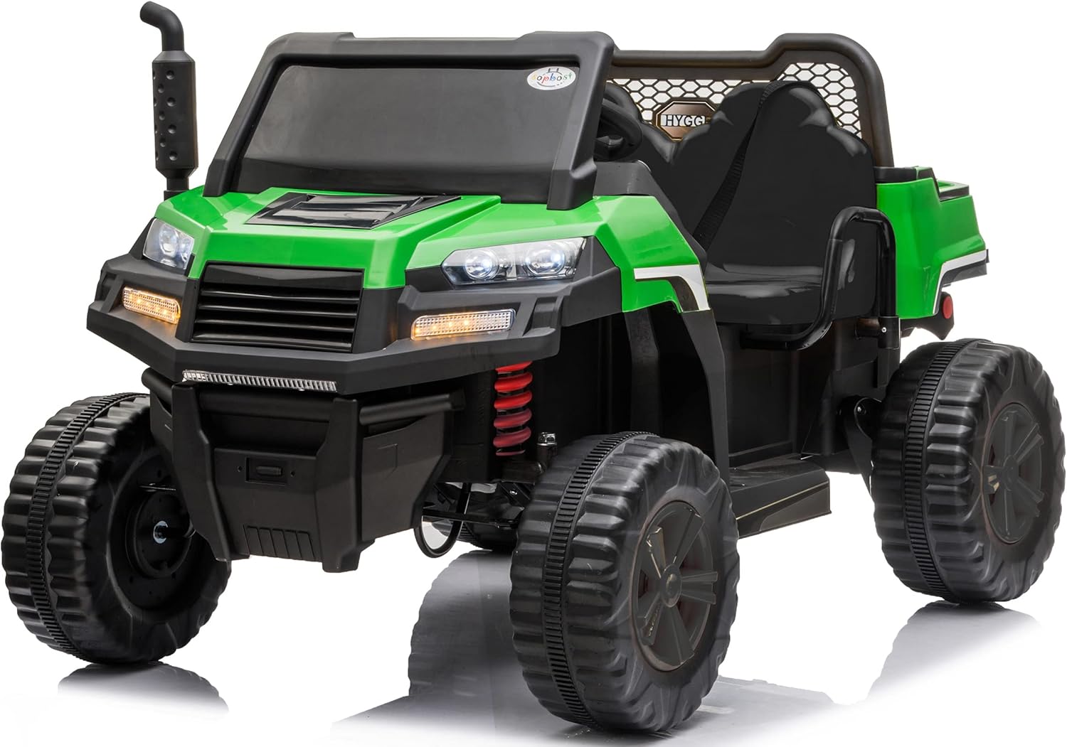 2-Seater Ride on Truck with Dump Bed, 12V Battery Toy Car, Ride on Tractor with Trailer, Ride On Car with Remote Control, LED Light, Horn, Music