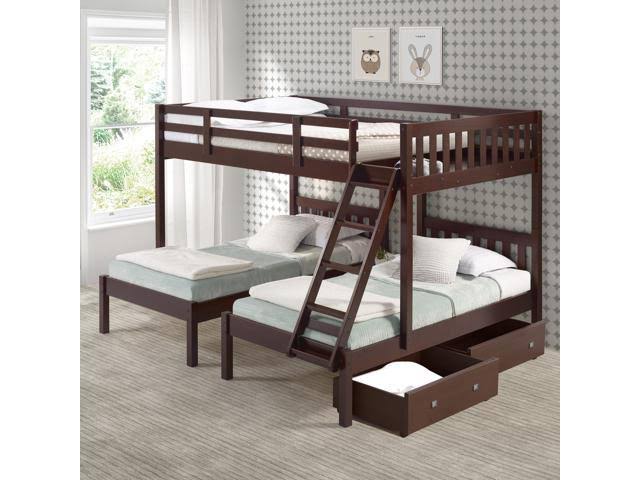 Donco Full Over Double Twin Bed Loft Bunk in Dark Cappuccino Finish w/Dual Under Bed Drawers