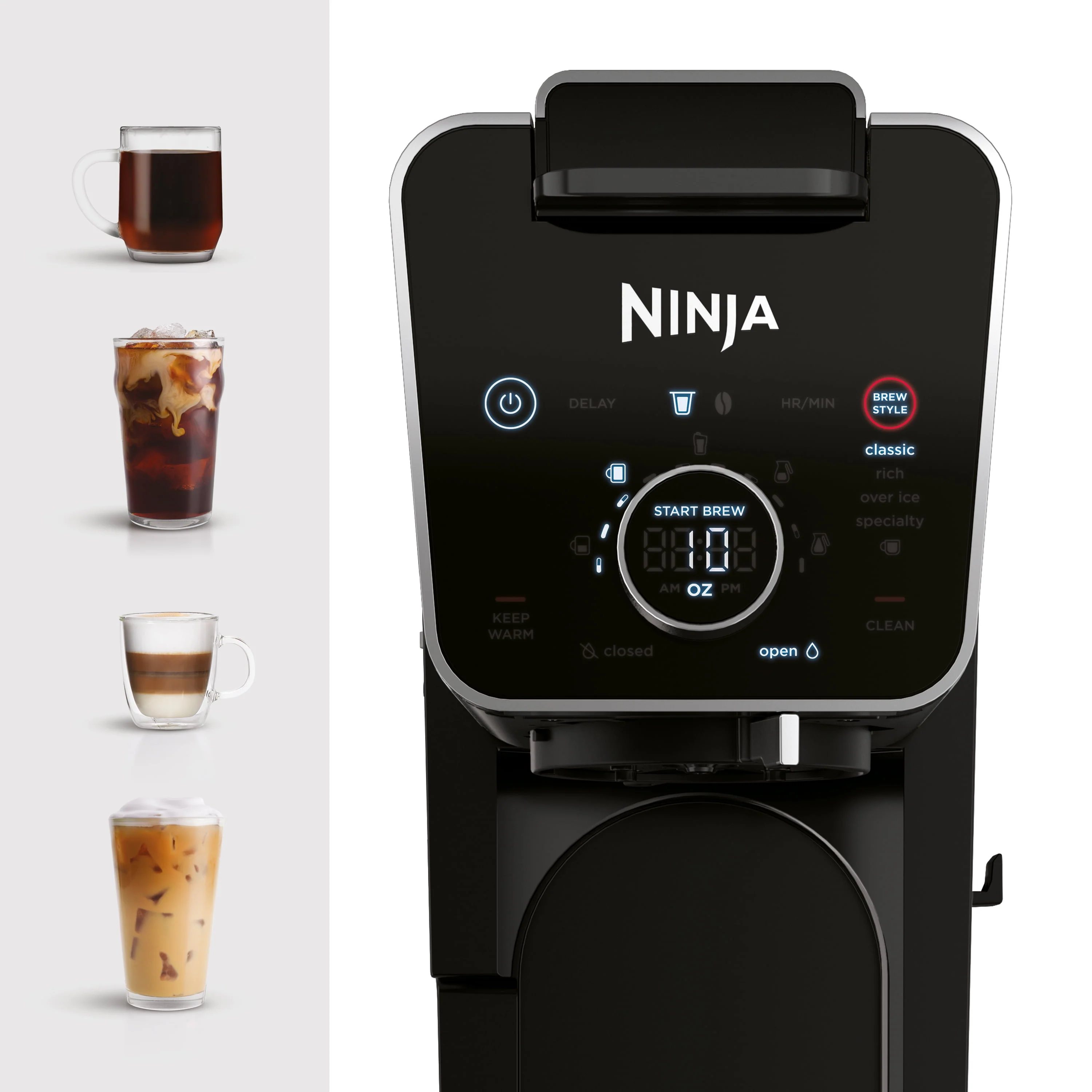 Ninja DualBrew Specialty Drop Coffee Maker, Single-Serve, K-Cup Pod Compatible, 12-Cup, Glass Carafe