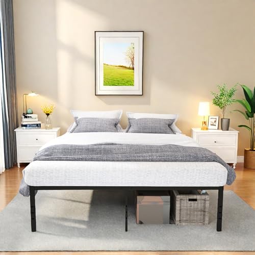 Full Size Bed Frame, 14 Inch Metal Platform Bed with Iron-Art Headboard & Footboard, Classic Bed Frame with Heavy Duty Metal Slats Support