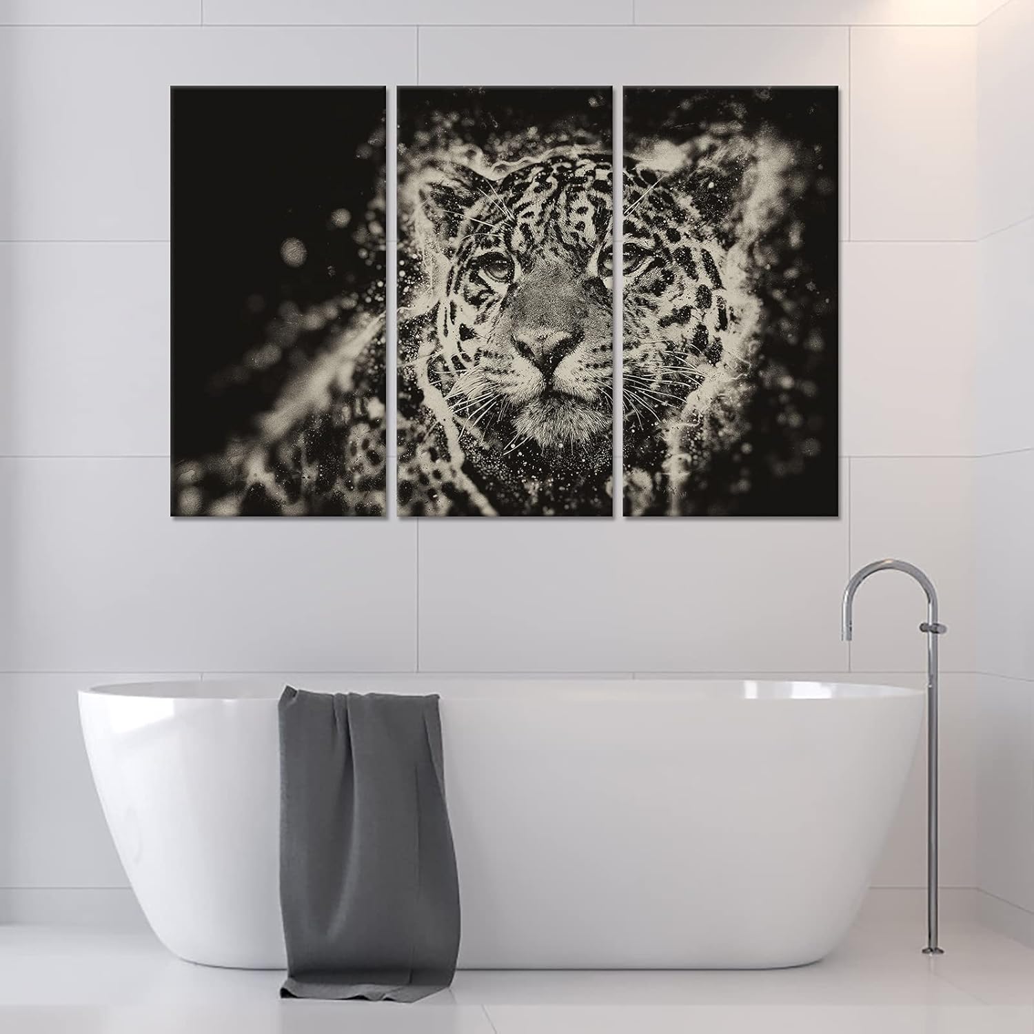 Large 3 Pieces Snow Leopard Canvas Wall Art with Inner Framed Wild Animal Paintings Printed on Canvas Giclee Prints Wildlife Artwork for Home Office