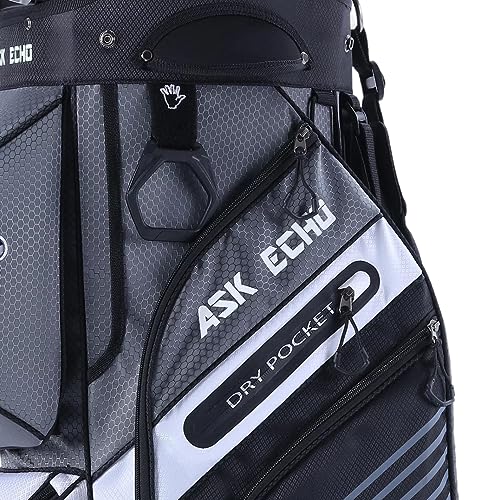 ASK ECHO T-Lock Golf Cart Bag with 14 Way Organizer Divider Top, Premium Cart Bag with Handles and Rain Cover for Men