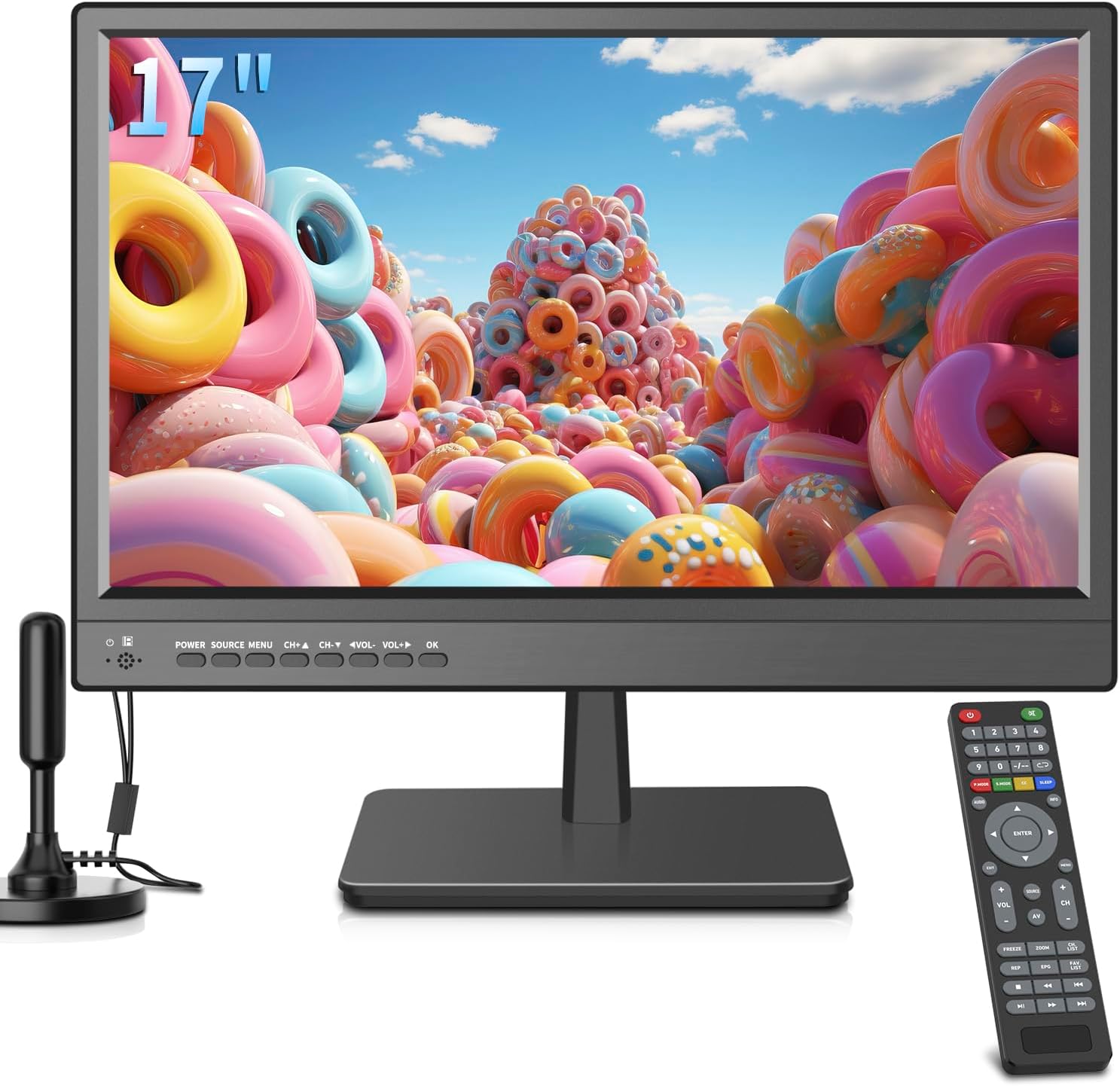 17 inch TV,Small Widescreen LED TV with Antenna,Digital ATSC Tuner-Free HD Local Channels,HDMI VGA USB Port