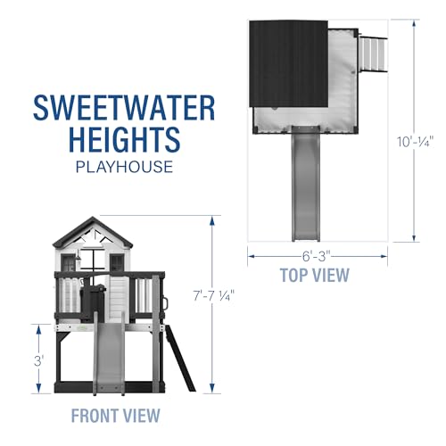 Backyard Discovery Beacon Heights Elevated Cedar Playhouse, Play kitchen, Powered Blender, Working Bell, 6 ft Wave Slide, Wrap-Around Deck