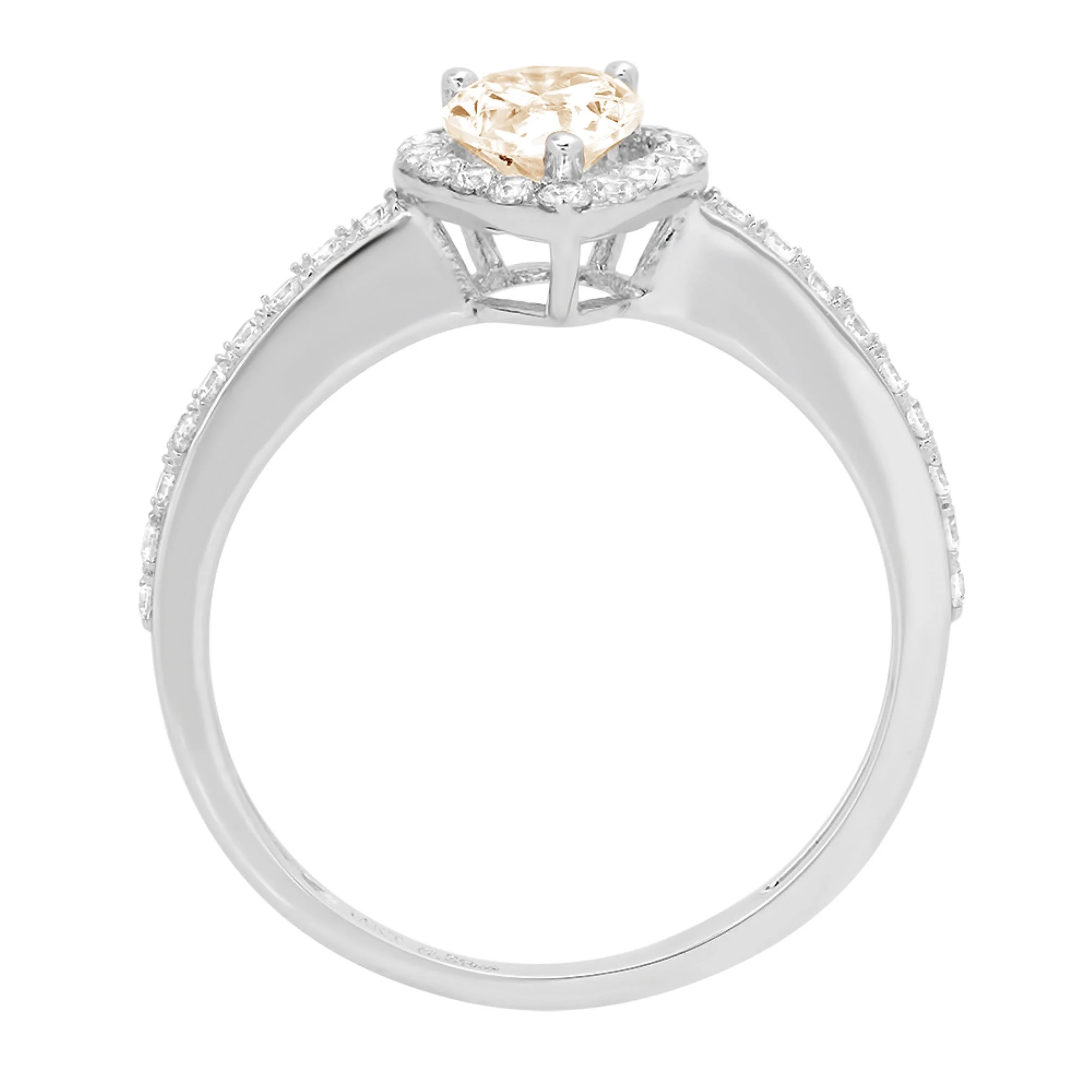 0.8ct Pear Cut Brown Natural Morganite 18k White Gold Engraving Statement Bridal Anniversary Engagement Wedding Halo Ring Size 3.5