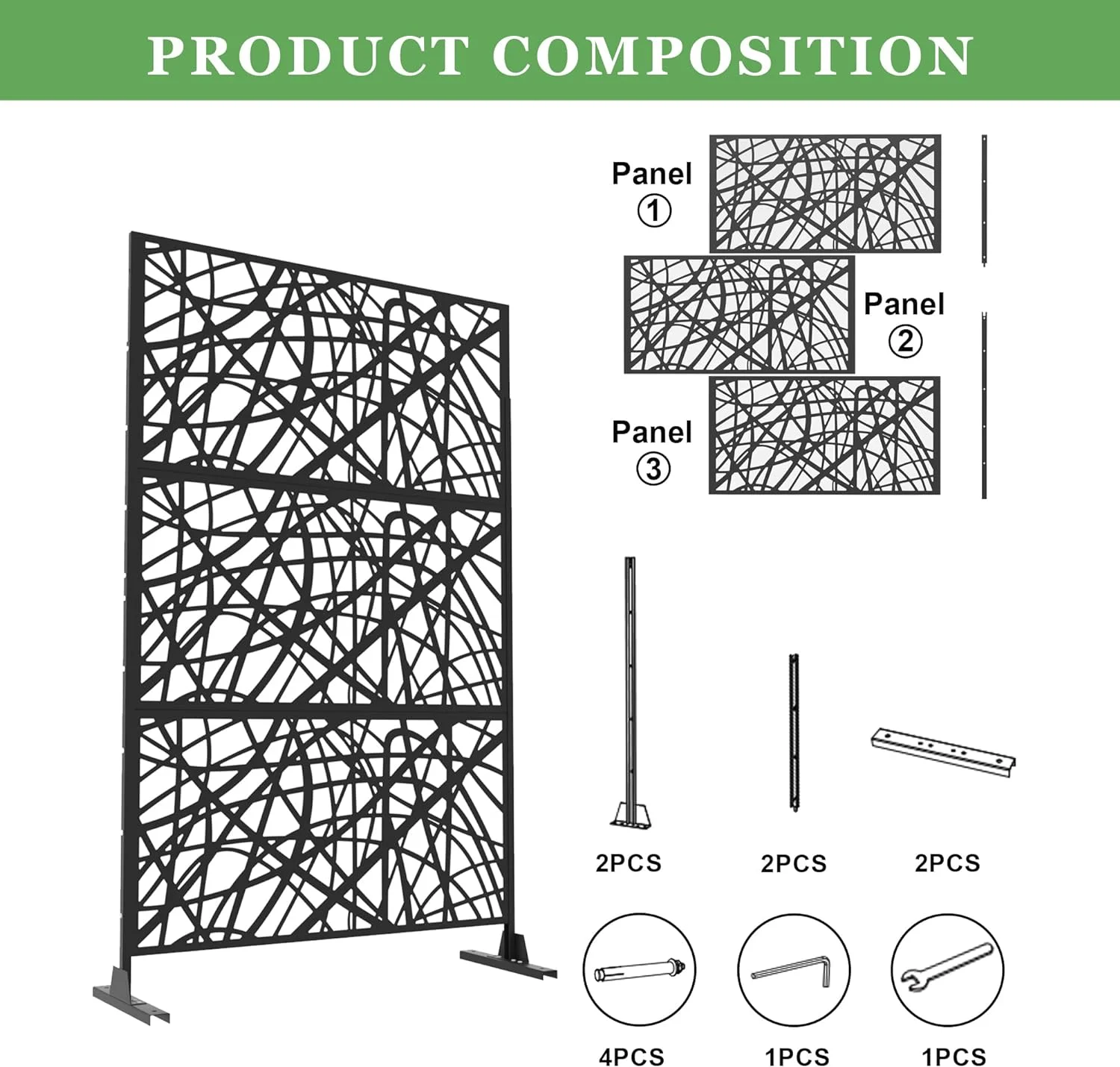 Delnavik Outdoor Privacy Screen, Metal Privacy Screen Panel Freestanding, Patio Privacy Screen Divider with Stand for Outdoor Garden Indoor Balcony