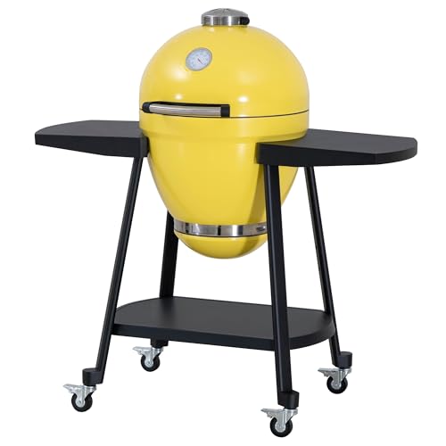 Sunjoy Charcoal Grill 20-Inch Kamado Grill with Pizza Stone, Ultimate Outdoor BBQ Egg Grill and Smoker with Wheels, Navy