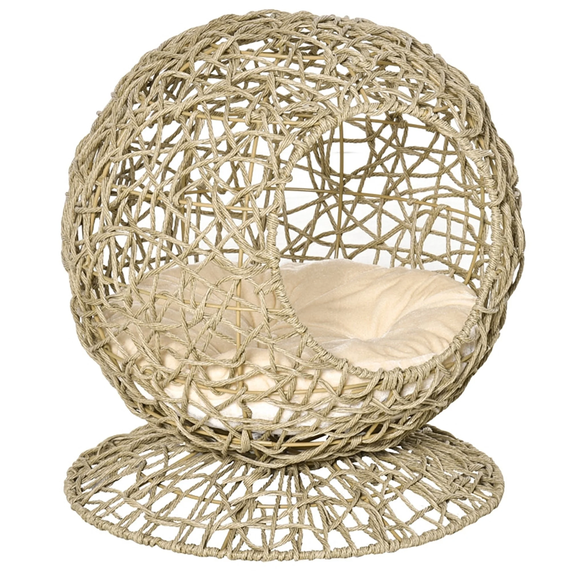 Glavbiku Rattan Elevated Cat Bed Kitty Condo with Soft Cushion,Wicker and Round Base, Brown