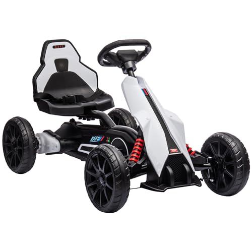 Aosom 12V Electric Go Kart for Kids, Outdoor Ride-On Toy with Forward Backward Drive & Adjustable Speed, Gift for Child 3-8 Years Old, White