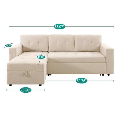 Naomi Home Reversible Sleeper Sectional Sofa Storage Chaise Velvet/Dark Gray