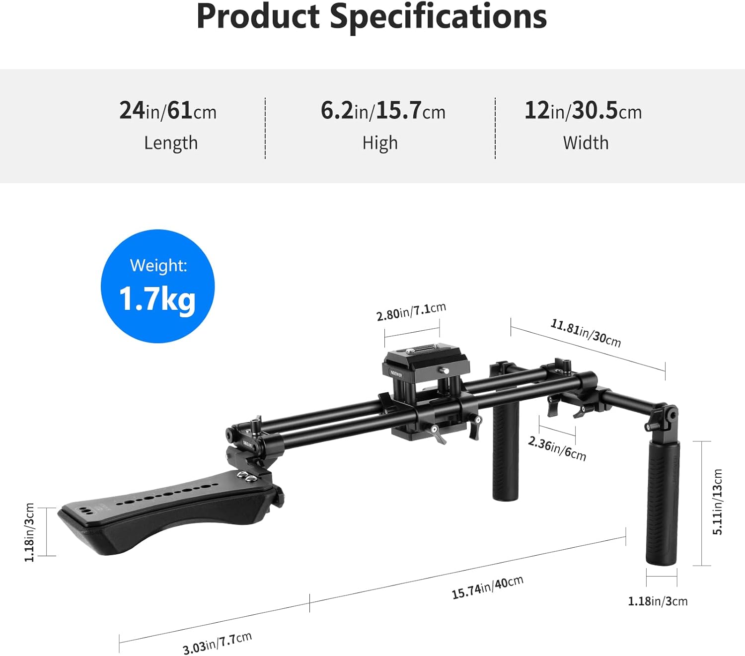 Neewer Universal Camera Shoulder Mount, Aluminum Alloy Camera Shoulder Rig, Video Filmmaking System with Movable Shoulder Pad, 15mm Rod
