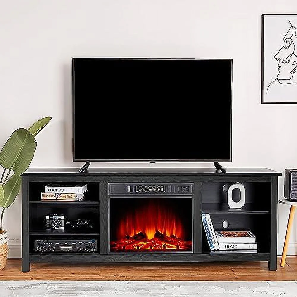 KHBIULIFE Fireplace TV Stand  Wood Texture Entertainment Center with 23''