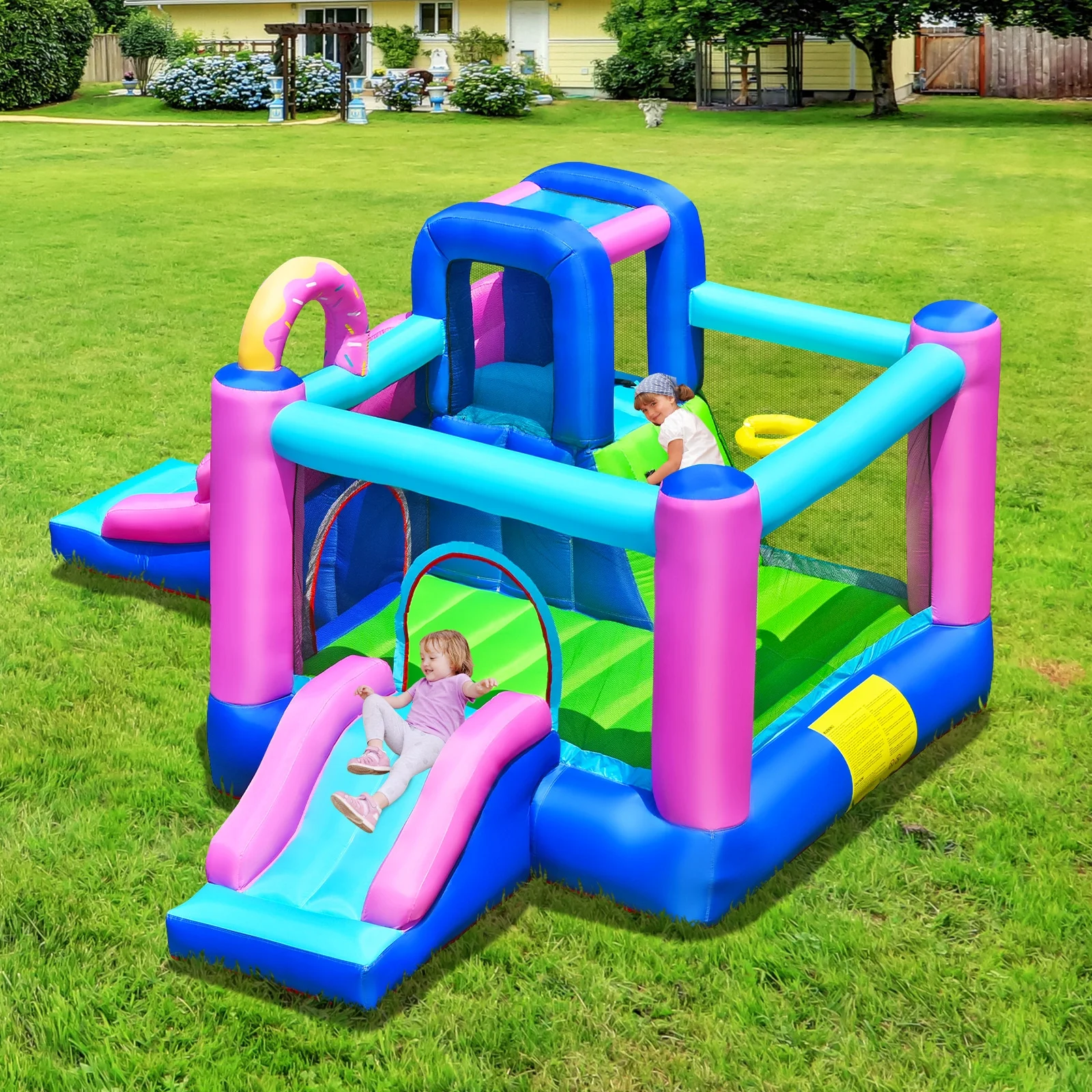 Infans Bountech Inflatable Bounce Castle Dual Slides Jumping Bouncer w/ 480W Air Blower