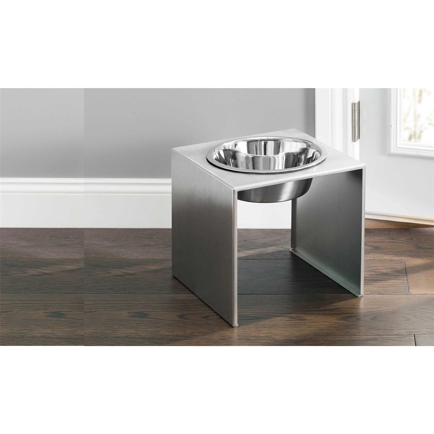 NMN Designs Slate Single Bowl Elevated Diner Tall Raised Dog Feeder Brushed Stainless Small Medium Breeds Pet Feeding - Pet Supplies online store