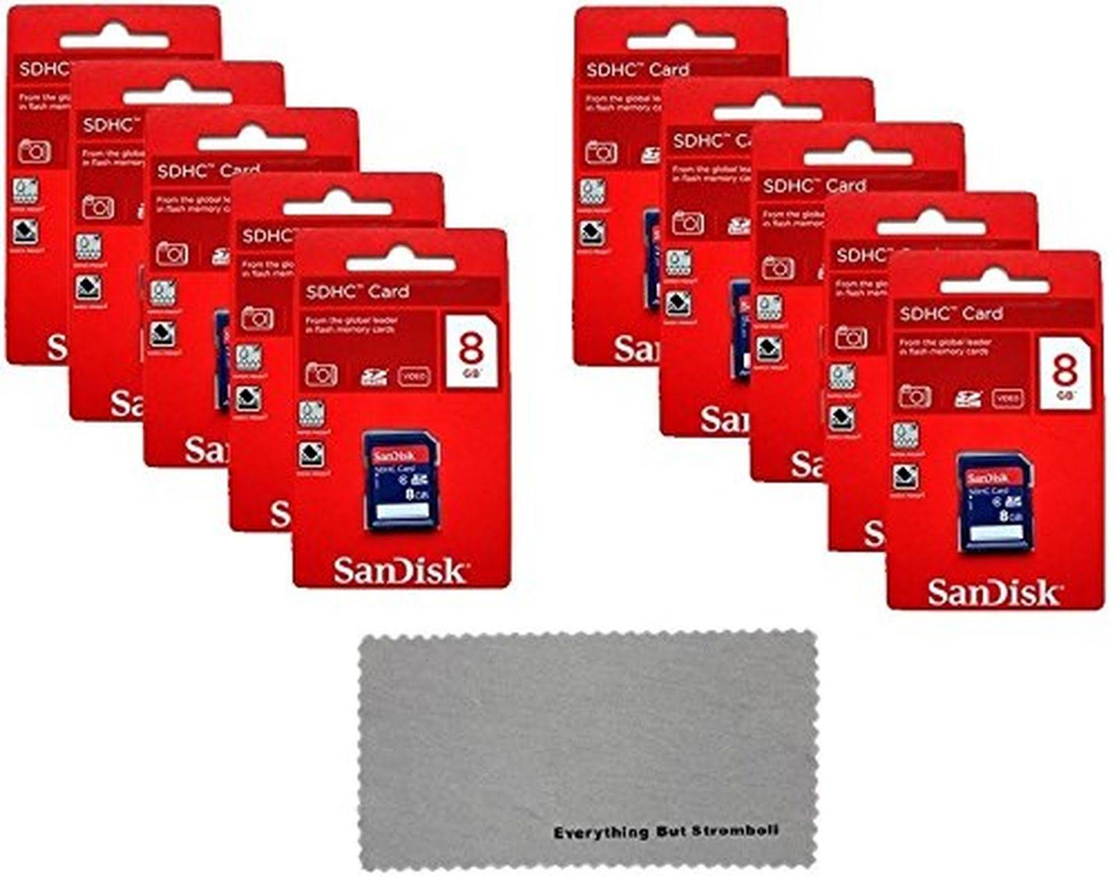 10 Pack SanDisk SD HC 8 GB Class 4 Flash Memory Card SDSDB-008G Retail - with EV
