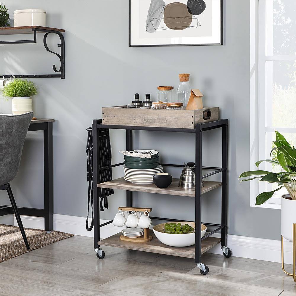 VASAGLE Kitchen Serving Cart, 3-Tier Kitchen Utility Cart on Wheels with Storage