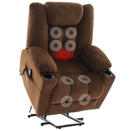 Dual Motor Power Lift Recliner for Elderly, Electric Reclining Chair with Massage and Heat, Single Sofa with USB Ports, Cup Holders