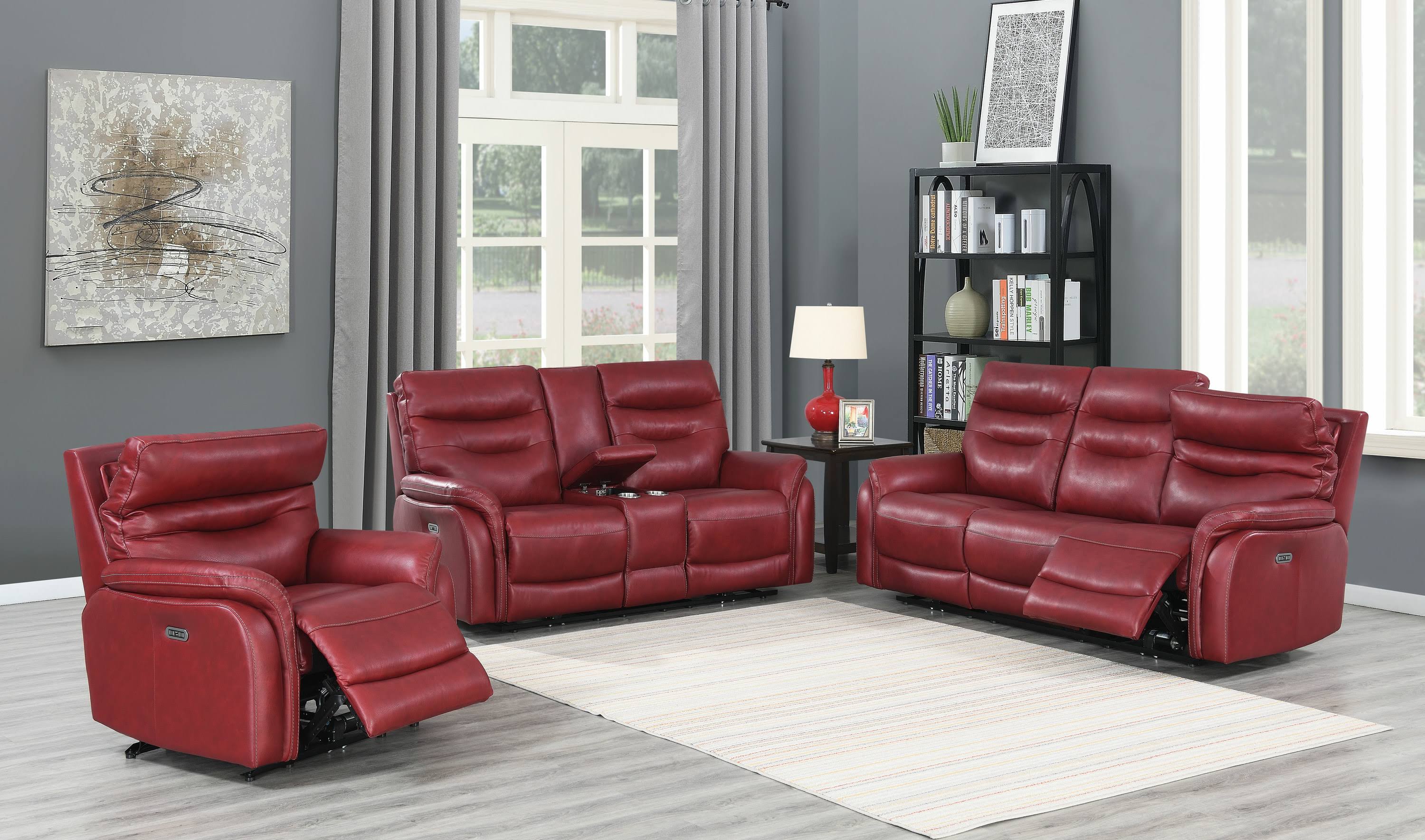 Steve Silver Fortuna Power Recliner Chair - Dark Red