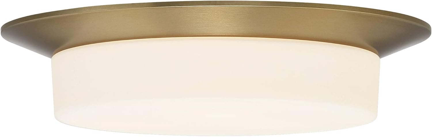 Possini Euro Design Melber Modern Ceiling Light Flush-Mount Fixture 14" Wide Warm Brass Gold Metal 3-Light Sleek White Opal Glass Shade for Bedroom